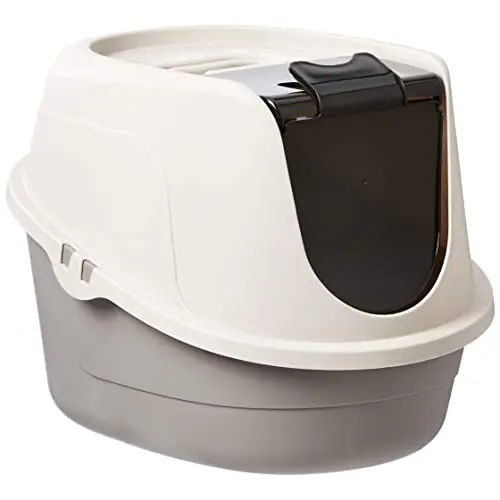 Amazon Basics hooded enclosed litter box with swinging door