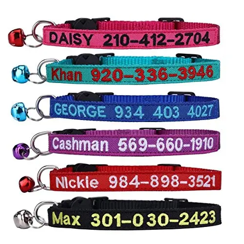 WFRLQ personalized embroidered cat collar with breakaway buckle and bell