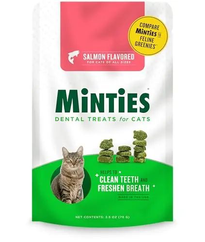 Minties Salmon Flavored Dental Treats for Cats in a bag
