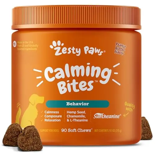 Zesty Paws Calming Chews for Dogs peanut butter flavor bottle