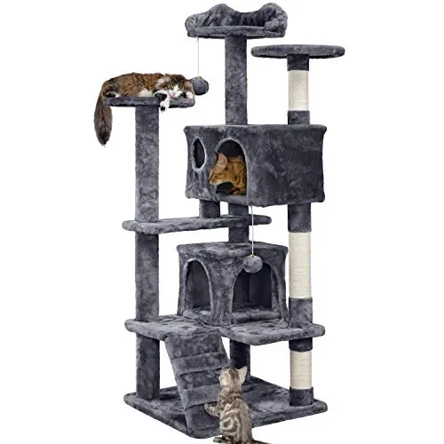 Yaheetech tall multi-level cat tower with cat-ear perch and condos
