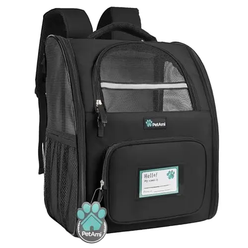 PetAmi ventilated dog backpack carrier with mesh windows and padded straps