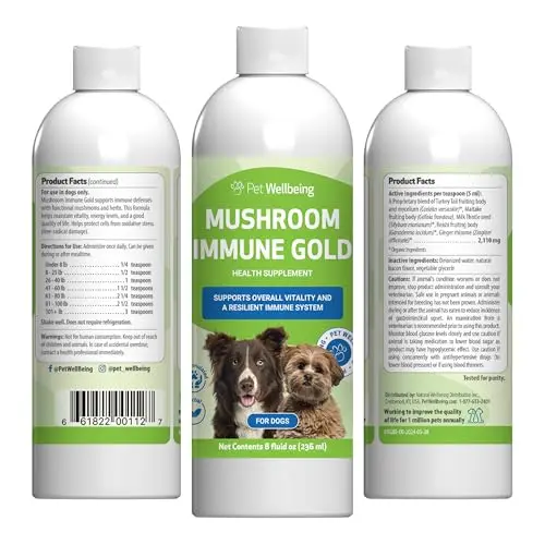 Pet Wellbeing Mushroom Immune Gold liquid supplement for dogs