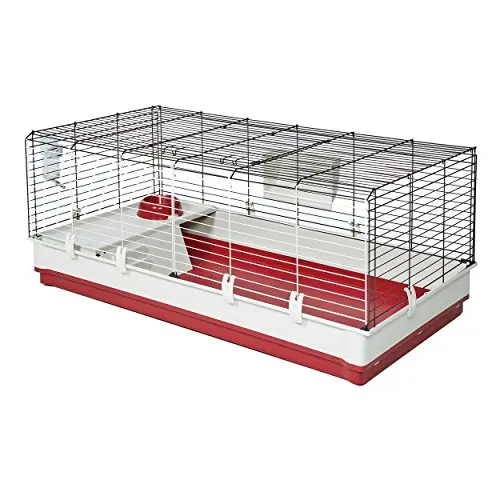 MidWest Deluxe rabbit and guinea pig cage with a red elevated platform