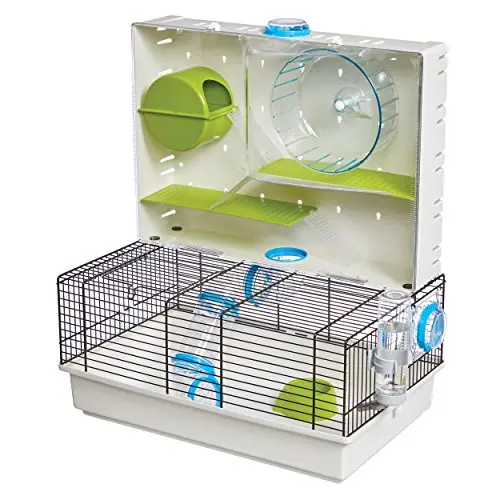 MidWest white hamster cage with multi-level play space and included accessories
