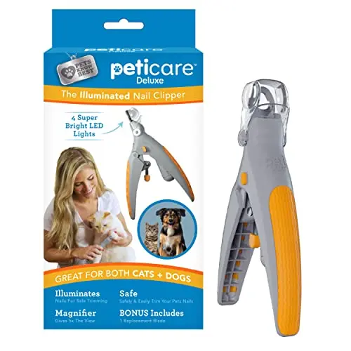 PetiCare grey dog nail clipper with LED light and magnification lens