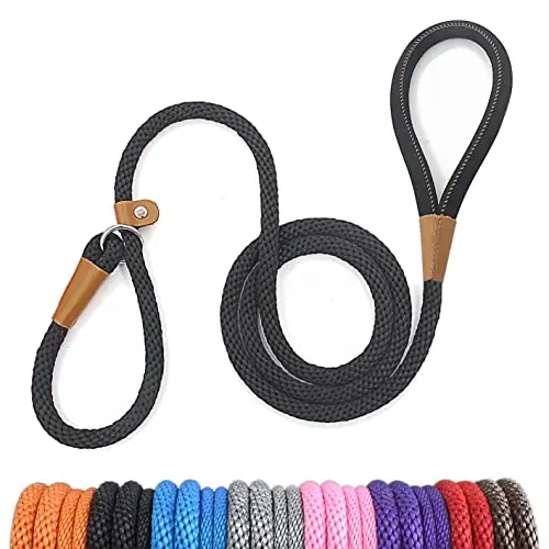 Lynxking black heavy-duty rope slip leash for dogs