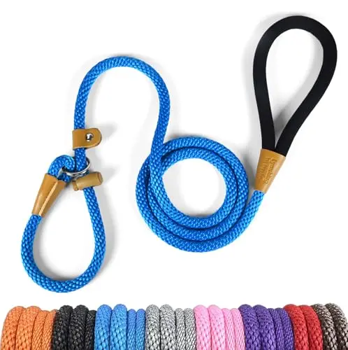Lynxking blue braided nylon rope slip lead for dogs
