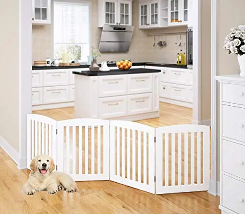 PAWLAND wooden freestanding foldable pet gate in white for large dogs