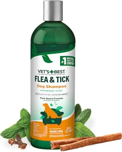 Vet's Best flea and tick shampoo bottle with plant-based formula