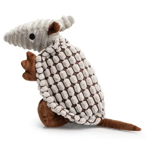 Hollypet gray armadillo plush dog squeaky toy for small to medium dogs