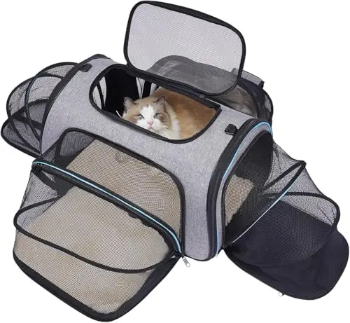 Siivton gray-blue expandable pet carrier with four extension sides