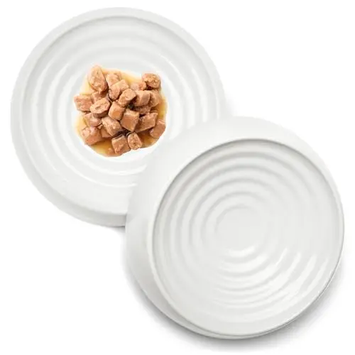 CatGuru pack of two marshmallow colored melamine cat bowls with a ripple design