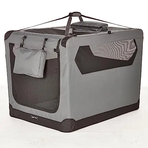 Amazon Basics grey soft-sided foldable pet carrier crate with mesh windows