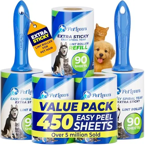 PetLovers extra sticky lint roller with 450 sheets in blue packaging