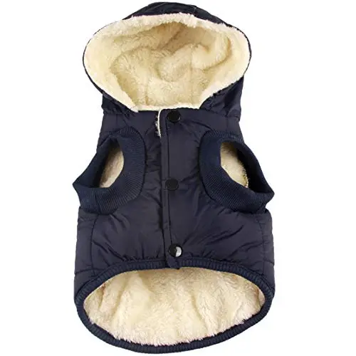 Vecomfy blue fleece-lined dog hoodie for small dogs with snaps