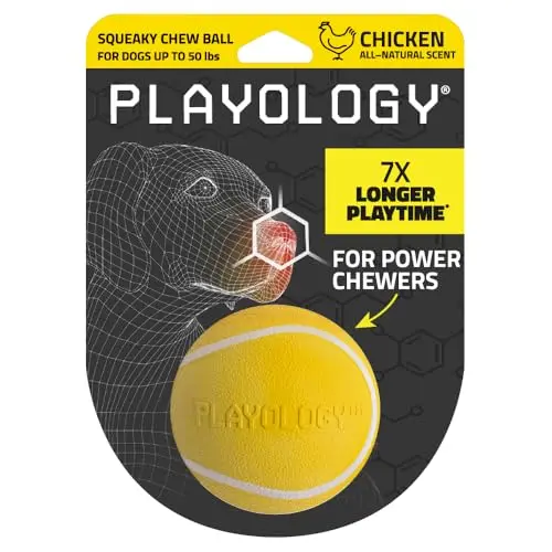 Playology medium yellow squeaky rubber ball for dogs