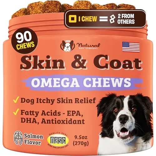 Natural Dog Company Skin & Coat Supplement chews with salmon oil and biotin