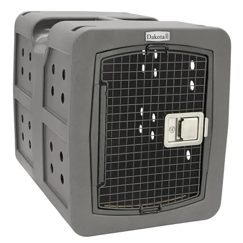 dakota283 medium dark granite plastic dog kennel, showing robust frame and secure door.