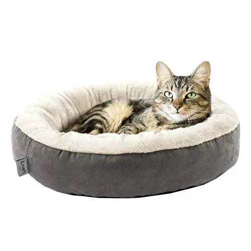 Love's Cabin round donut cat bed with non-slip bottom for senior cats