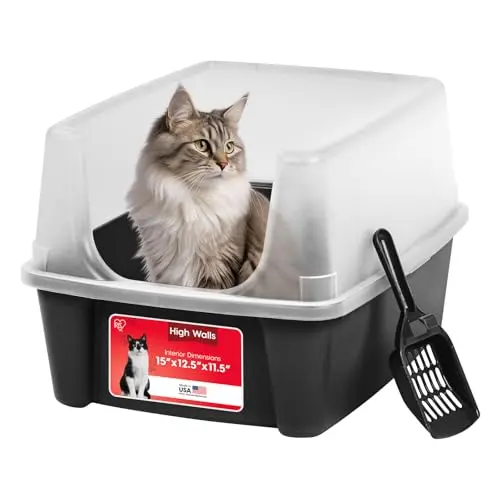 IRIS USA open-top litter box with tall walls and scatter shield