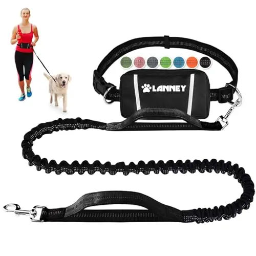 LANNEY hands-free dog leash in black with a zippered waist pouch and bungee leash