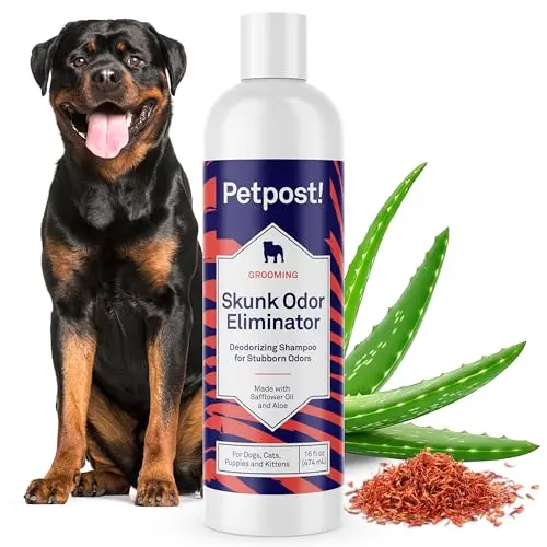 Petpost Skunk Odor Eliminator Shampoo bottle for dogs and cats