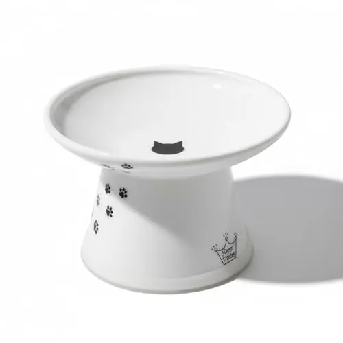 NECOICHI elevated ceramic cat bowl in white with a wide, shallow design.