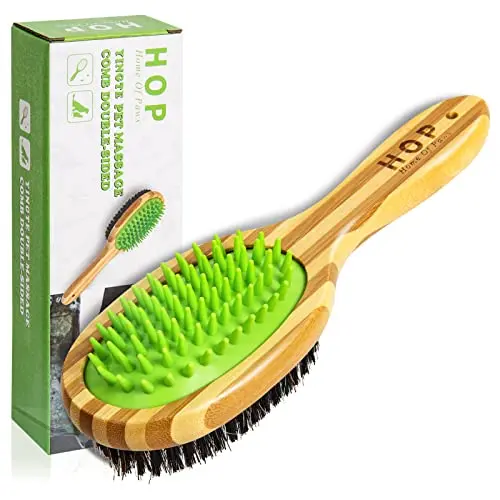 HOP Home of Paws two-sided silicone dog brush in natural wood color