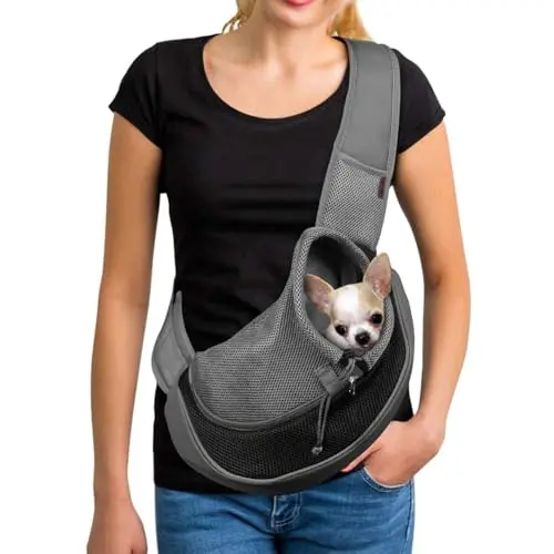 YUDODO black hands-free pet sling carrier with reflective strip
