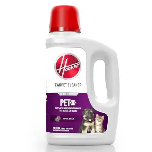 Hoover Pet Carpet Cleaner Solution bottle for removing cat urine stains and odors