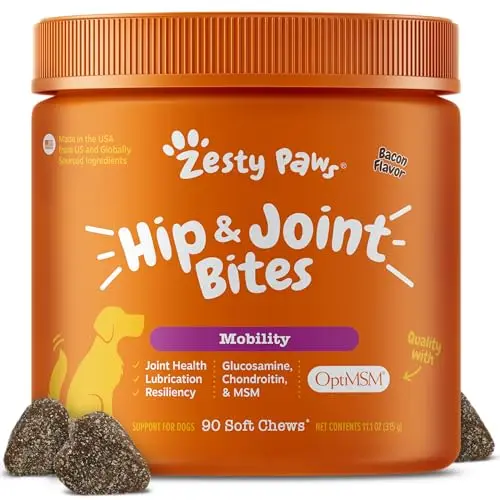 Zesty Paws bacon flavored hip and joint soft chews for dogs with OptiMSM