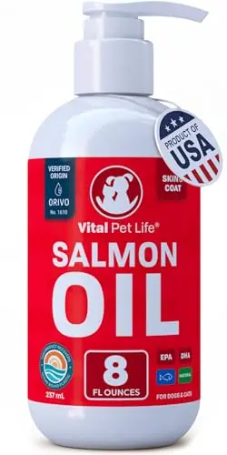 Vital Pet Life Salmon Oil for dogs and cats in a squeeze bottle
