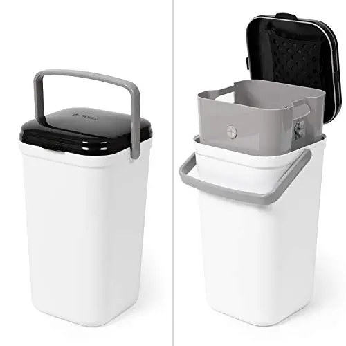 PetFusion white and black rectangular portable cat litter disposal trash can with locking handle