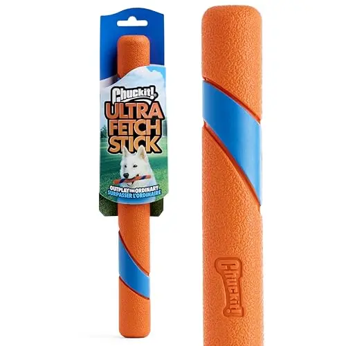Chuckit! Ultra Fetch Stick, a long blue and orange dog toy