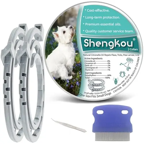 SHENGKOU natural flea and tick collar for puppies with included flea comb and tweezers