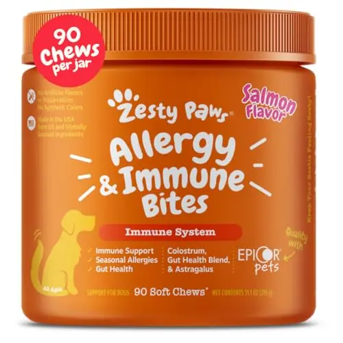 Zesty Paws allergy relief chews for dogs with salmon flavor