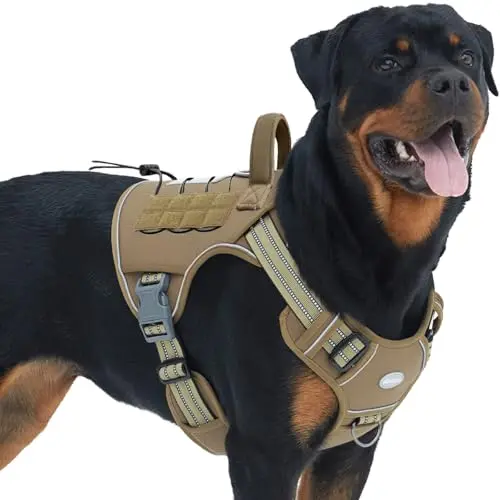 Auroth tactical military-style dog harness in army yellow with MOLLE webbing
