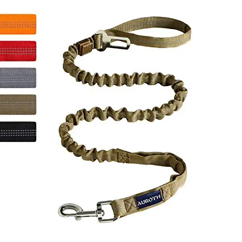 AUROTH heavy-duty bungee dog leash in army yellow with padded handles