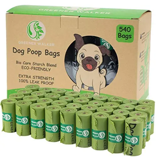 Greener Walker extra thick biodegradable dog poop bags in green