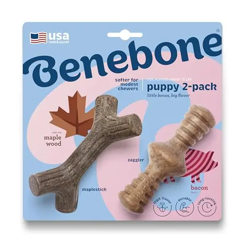 Benebone Puppy Maplestick/Zaggler chew toys with real maplewood and bacon flavor