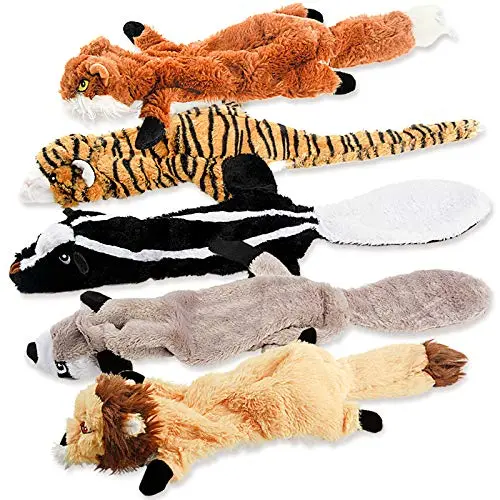 FIREOR bundle of five plush dog squeaky toys without stuffing