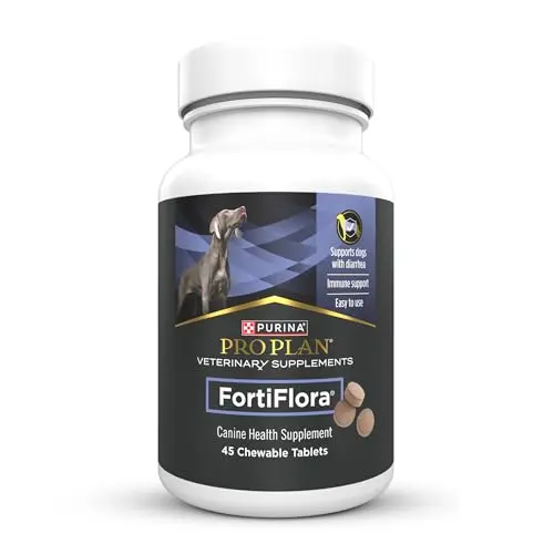 Purina Pro Plan FortiFlora chewable probiotic tablets for dogs in a canister