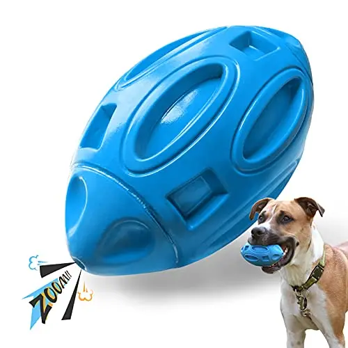 EASTBLUE blue rubber dog ball with squeaker and grooves