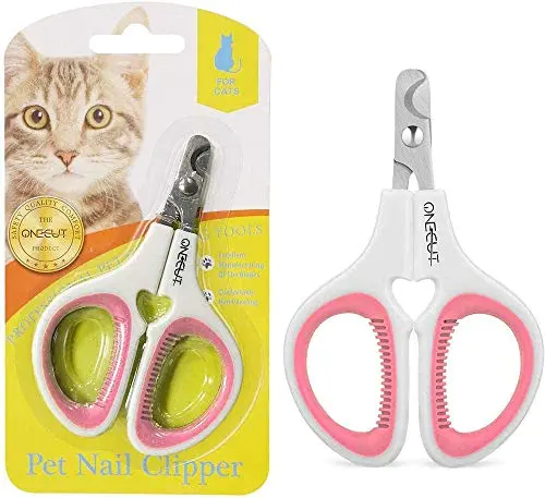OneCut pink pet nail clippers with rubber-coated handles