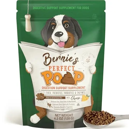 Bernie's Perfect Poop grass bits supplement for dogs in a pouch