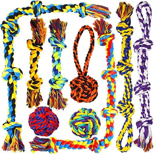 SHARLOVY 9-pack assortment of large, knotted cotton rope toys for dogs
