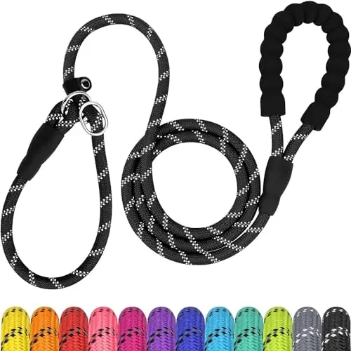 TagME black slip lead leash with a padded handle and metal lock, designed for large pulling dogs.
