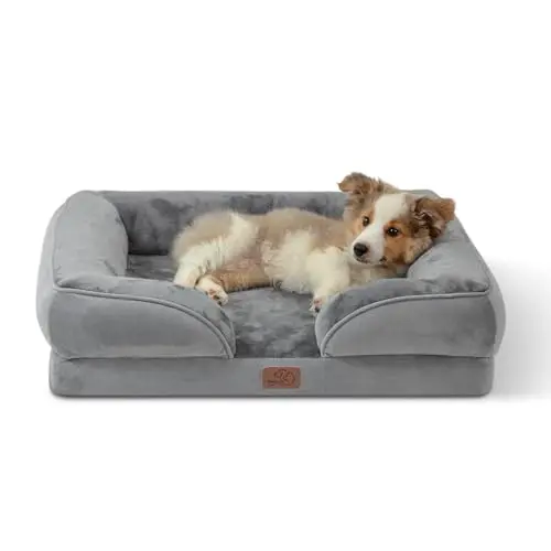 Bedsure orthopedic dog bed with gray cover and bolster sides