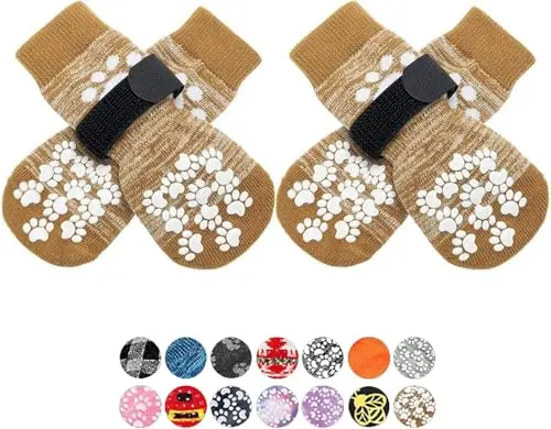 EXPAWLORER khaki anti-slip dog socks with paw grips